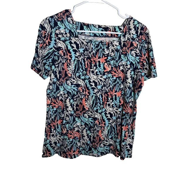 Coral Bay T-Shirt Women's Small Printed Square Neck Short Sleeve Casual Top - Picture 1 of 7